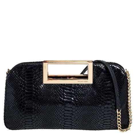 Michael Kors Black Patent Leather Gold Berkley Clutch Magnetic 